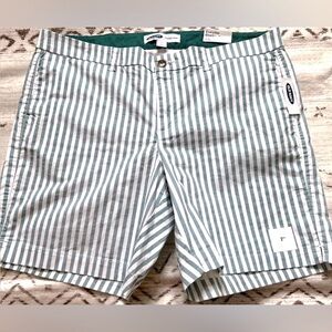 NWT Sz 16 Old Navy Everyday Shorts, green / white stripe, 7” inseam. Very cute!